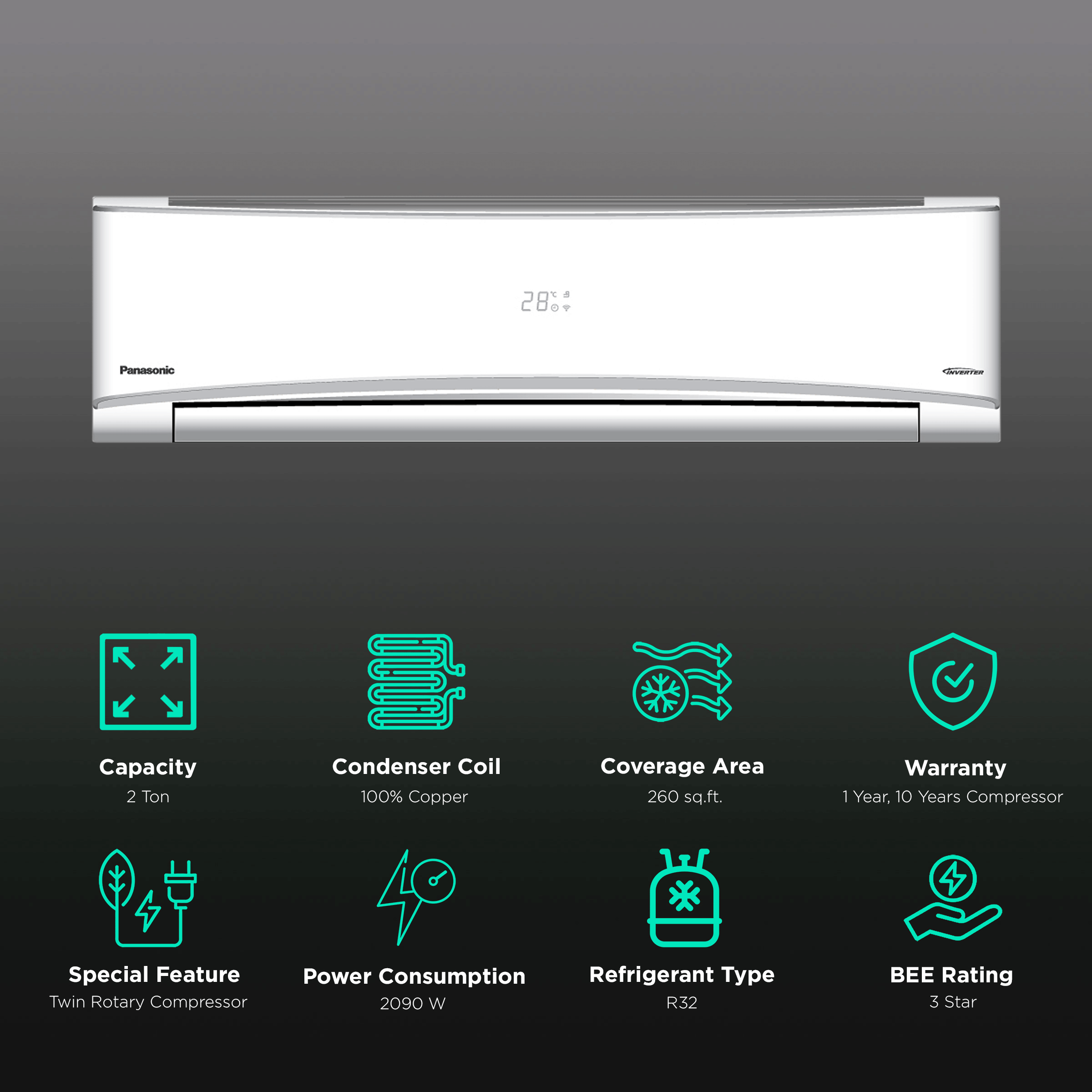 Buy Panasonic 2 Ton 3 Star Twin Cool Inverter Split Ac Copper Condenser Pm 25 Filter 8332